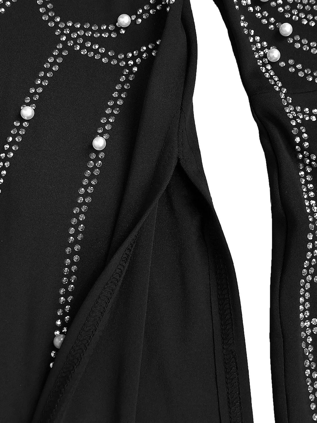 Rhinestone Pearl Detail One-Shoulder Mermaid Maxi Dress - Lilixa.store