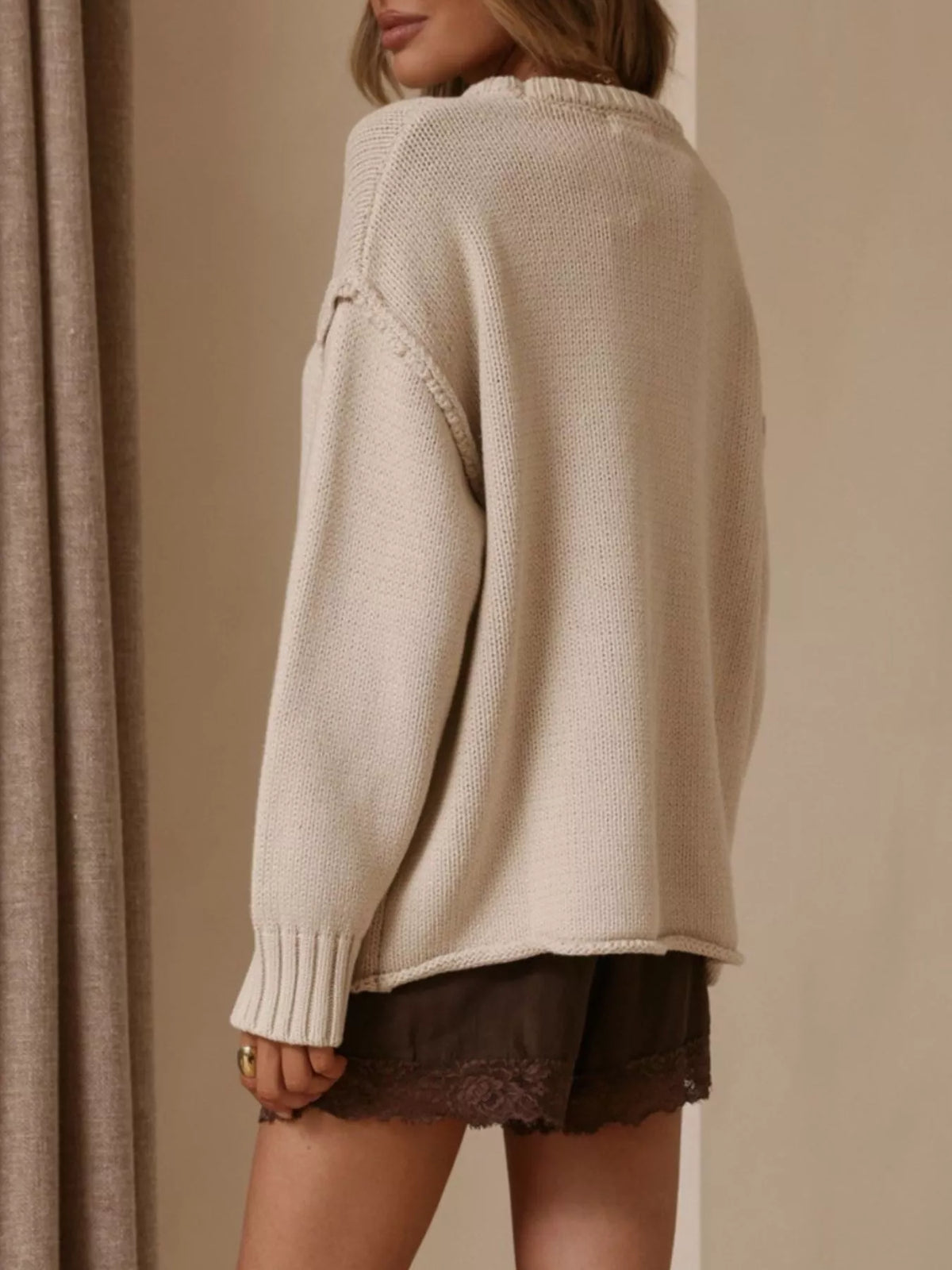Crew Neck Dropped Shoulder Sweater, view 2