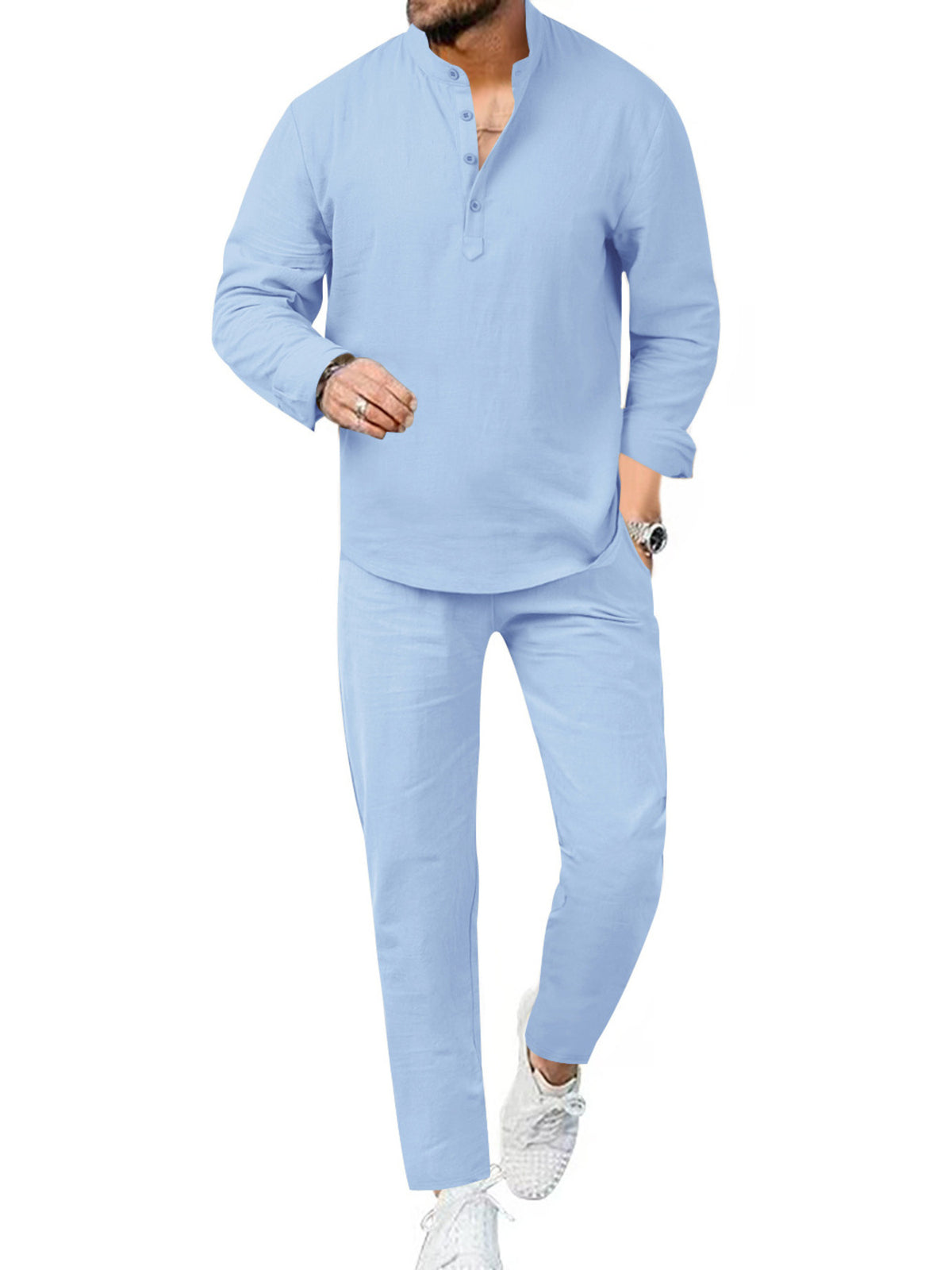 Men's Full Size Casual Long Sleeve Shirt and Pants Set Plus Size - Lilixa.store