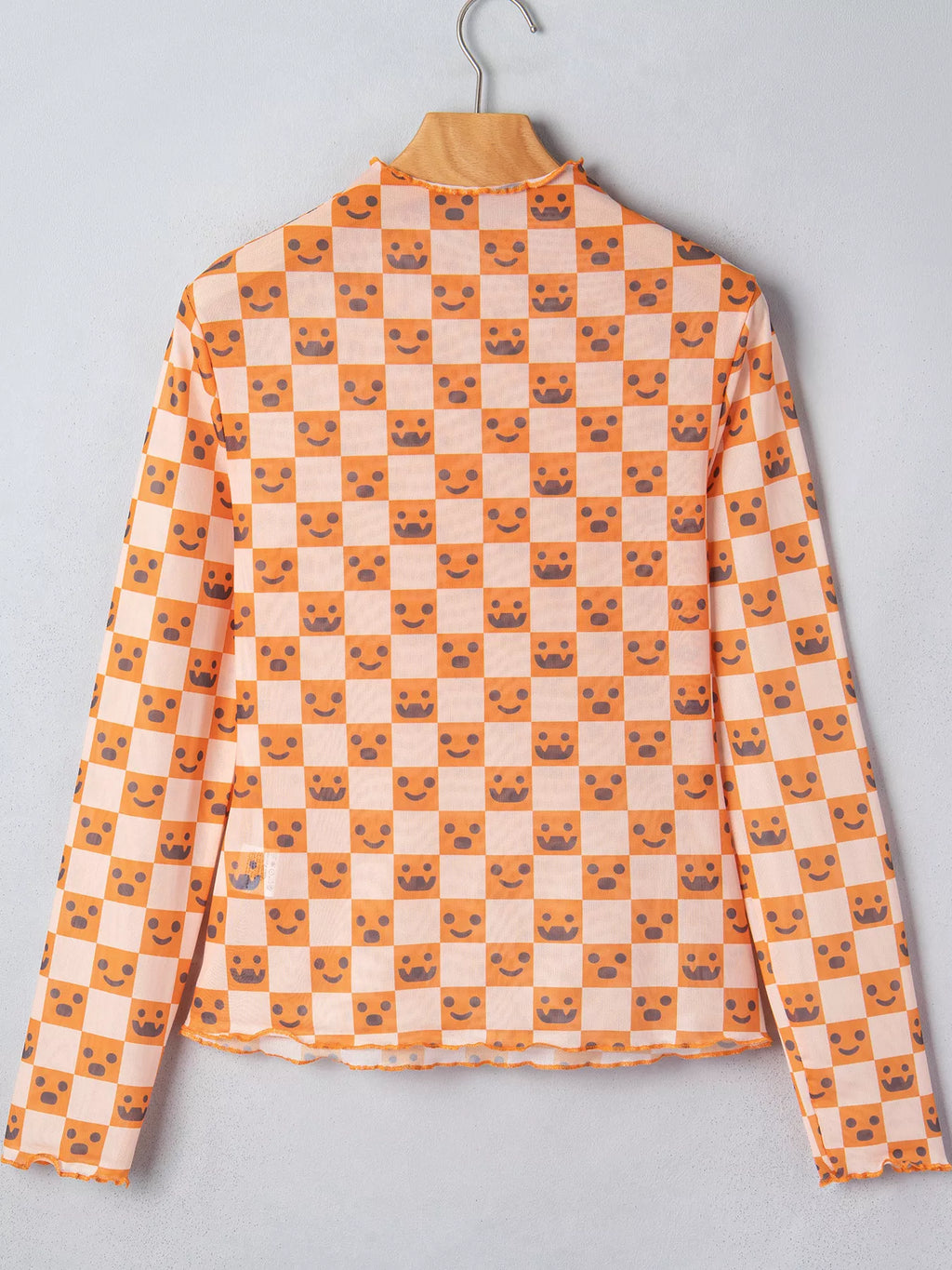 Abstract Halloween Pattern Long Sleeve Mock Neck Blouse - Lilixa.store