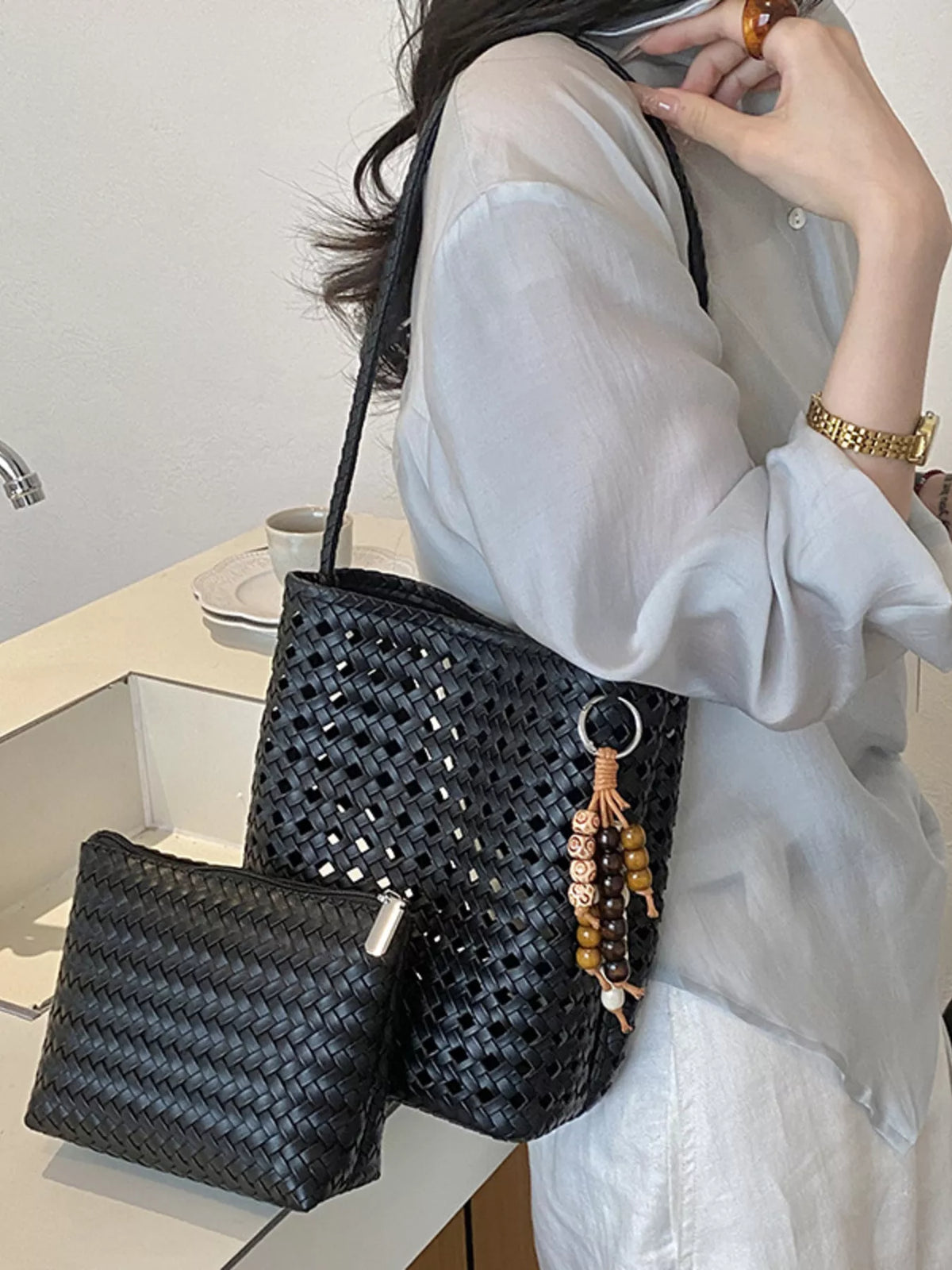 Woven Leather Shoulder Bag - Lilixa.store
