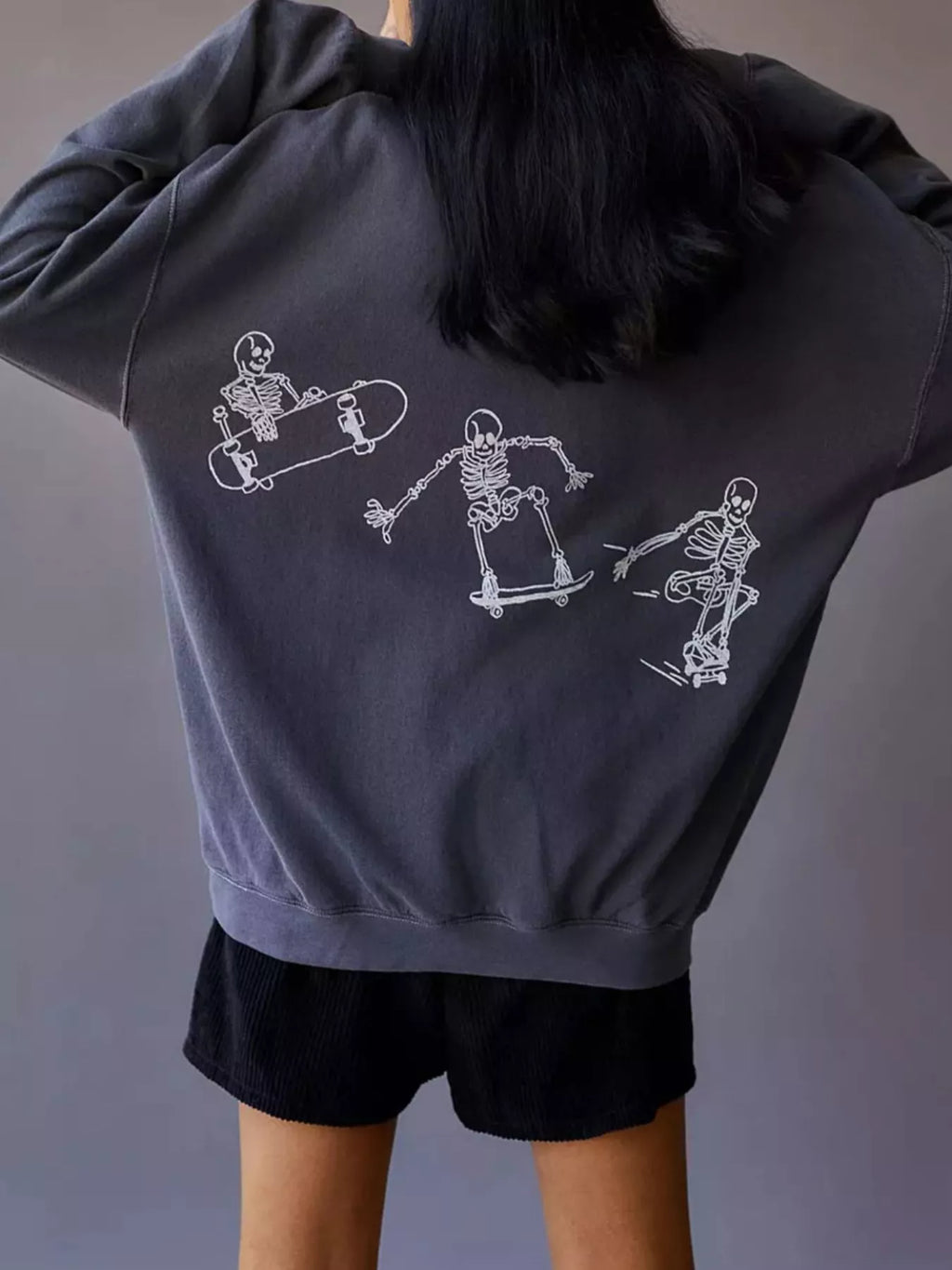 Skeleton Graphic Round Neck Sweatshirt - Lilixa.store