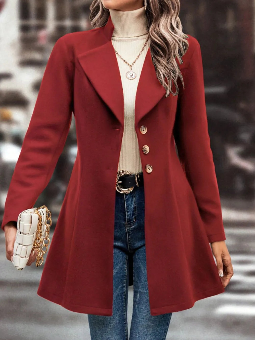 Collared Neck Button Up Long Sleeve Coat, view 10