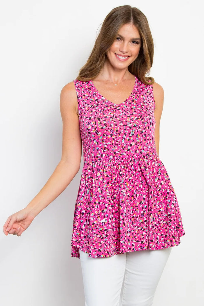 Be Stage Full Size Printed Tiered Sleeveless Top - Lilixa.store
