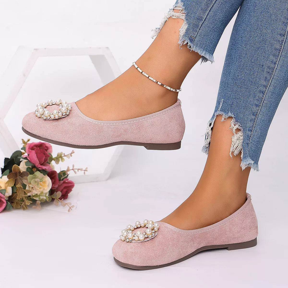 Pearl Embellished Slip-Ons - Lilixa.store