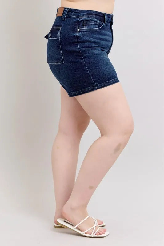 Judy Blue Full Size High Waist Back Flap Pocket Denim Shorts Plus Size - Lilixa.store