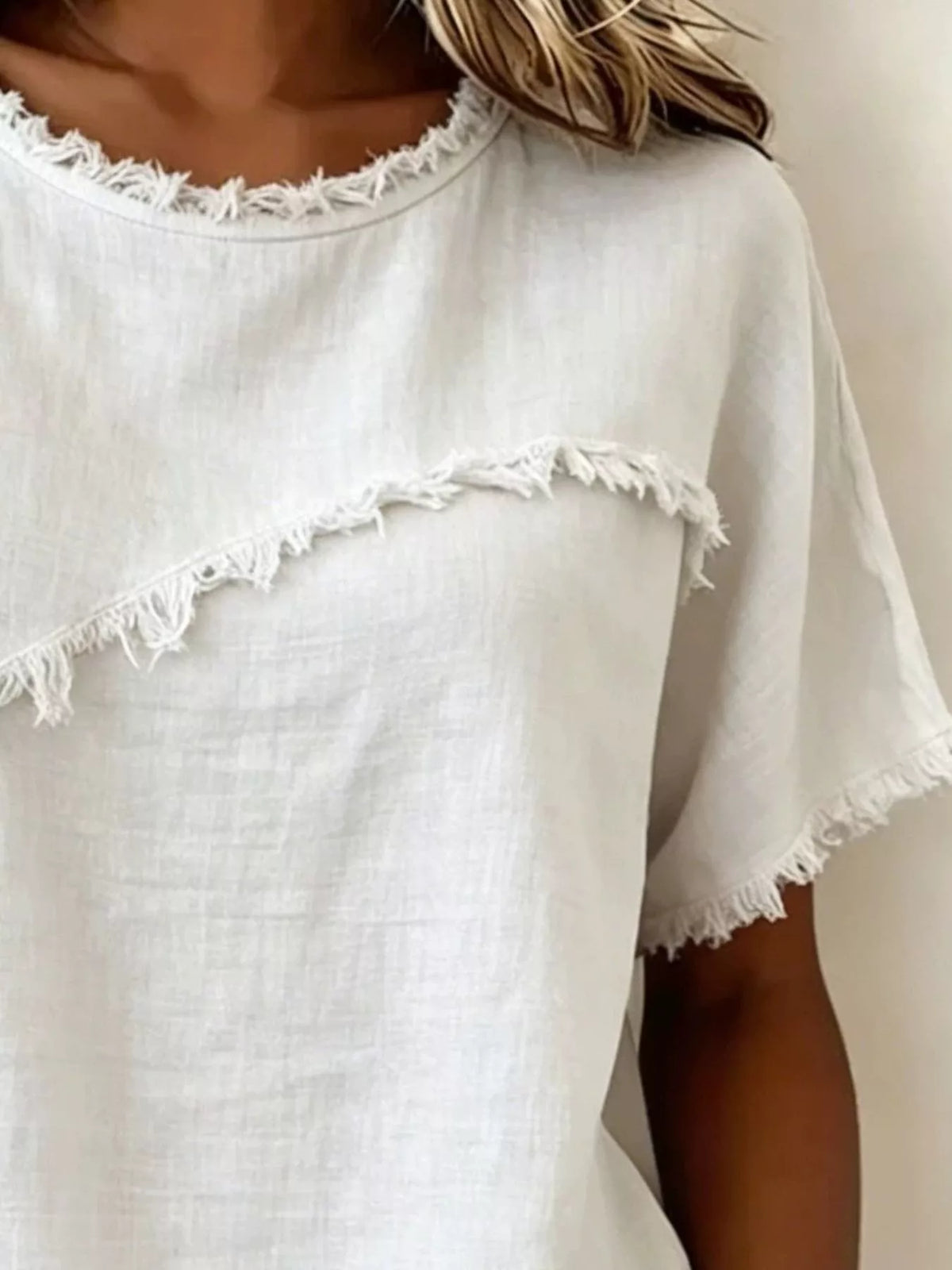 Full Size Frayed Hem Short Sleeve Top Plus Size - Lilixa.store