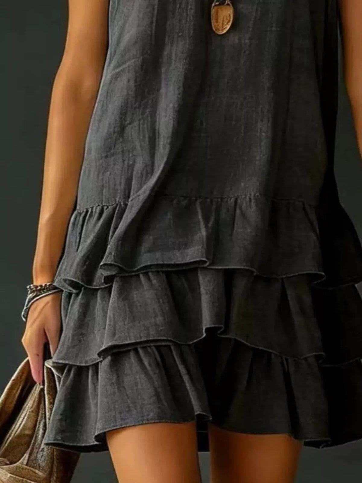 Full Size Ruffled Hem V-Neck Sleeveless Dress Plus Size - Lilixa.store
