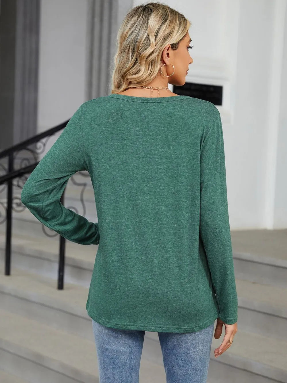 Notched Long Sleeve T-Shirt - Lilixa.store