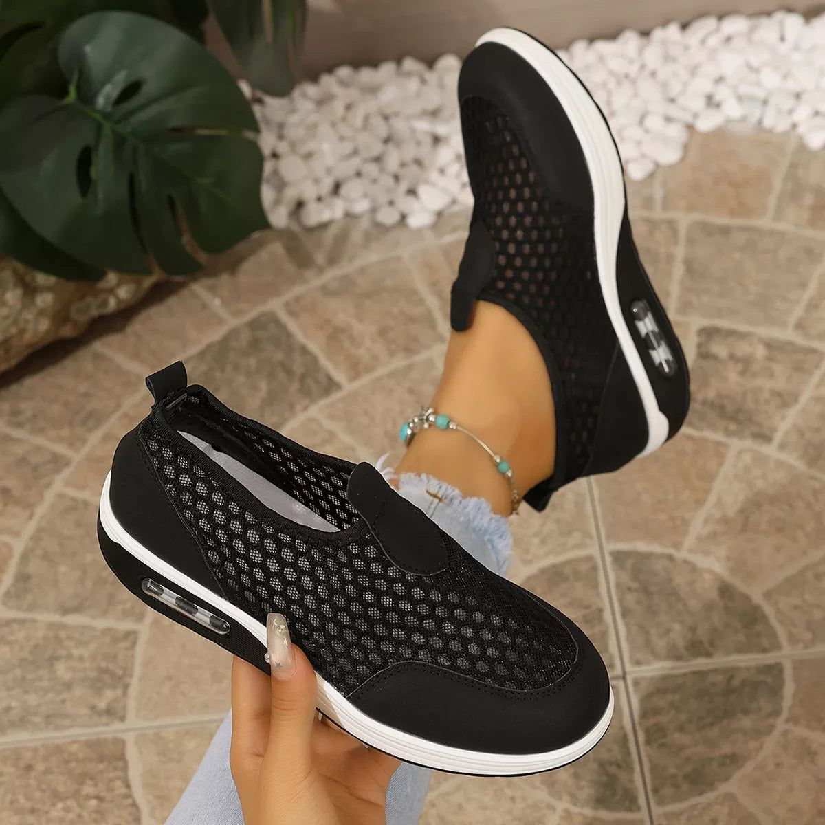 Breathable Mesh Wedge Slip-Ons