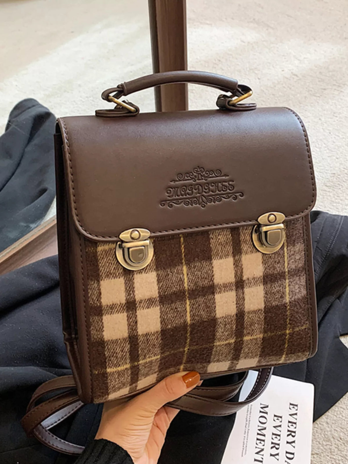 Vintage Plaid Flap Backpack Bag - Lilixa.store