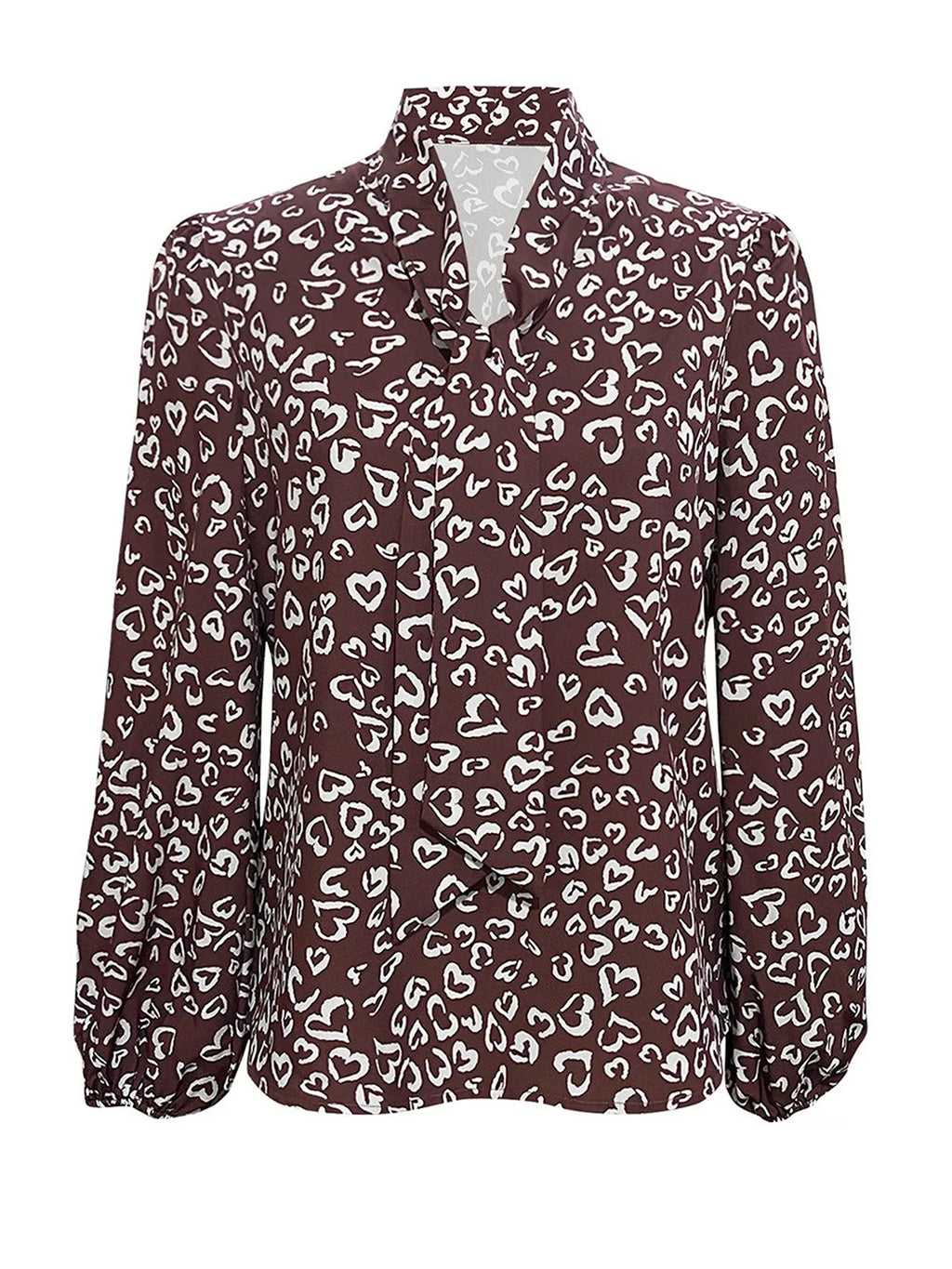 Printed Bow-Tie Neck Long Sleeve Blouse - Lilixa.store