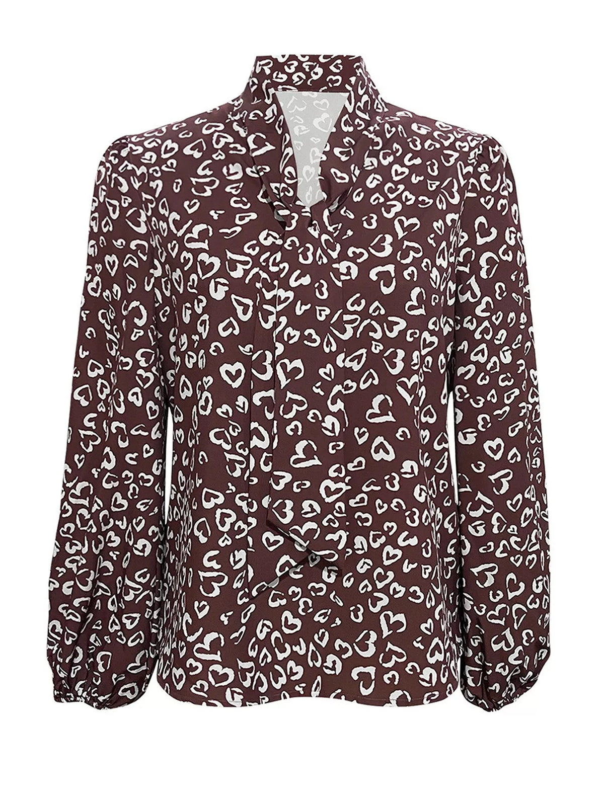 Printed Bow-Tie Neck Long Sleeve Blouse