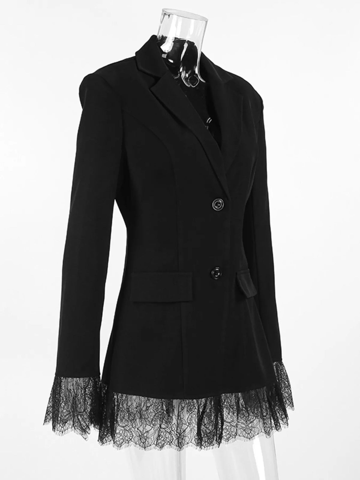 Lace Hem Button Down Blazer - Lilixa.store
