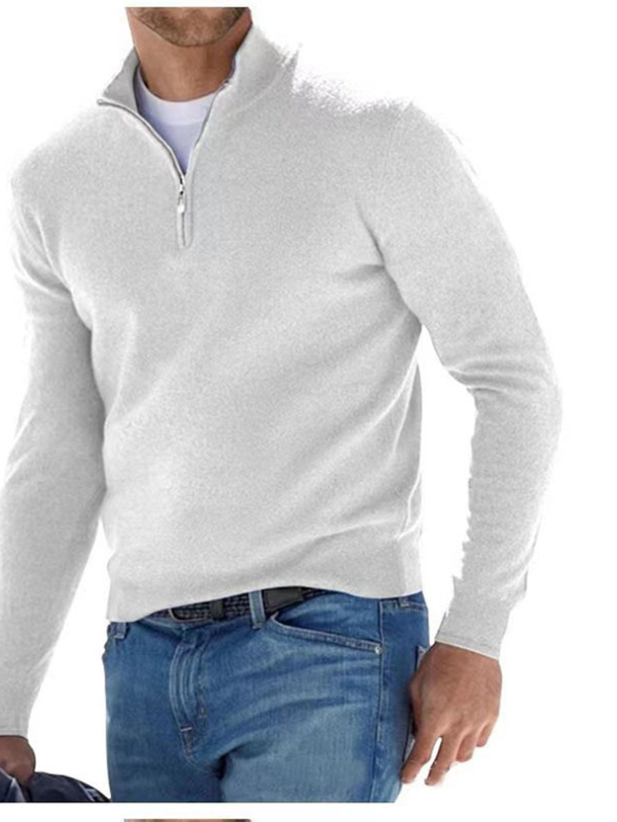 Men's Full Size Quarter-Zip Long Sleeve Sweater Plus Size