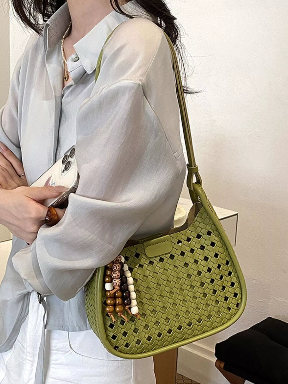 Woven Hollow-Out Shoulder Bag - Lilixa.store
