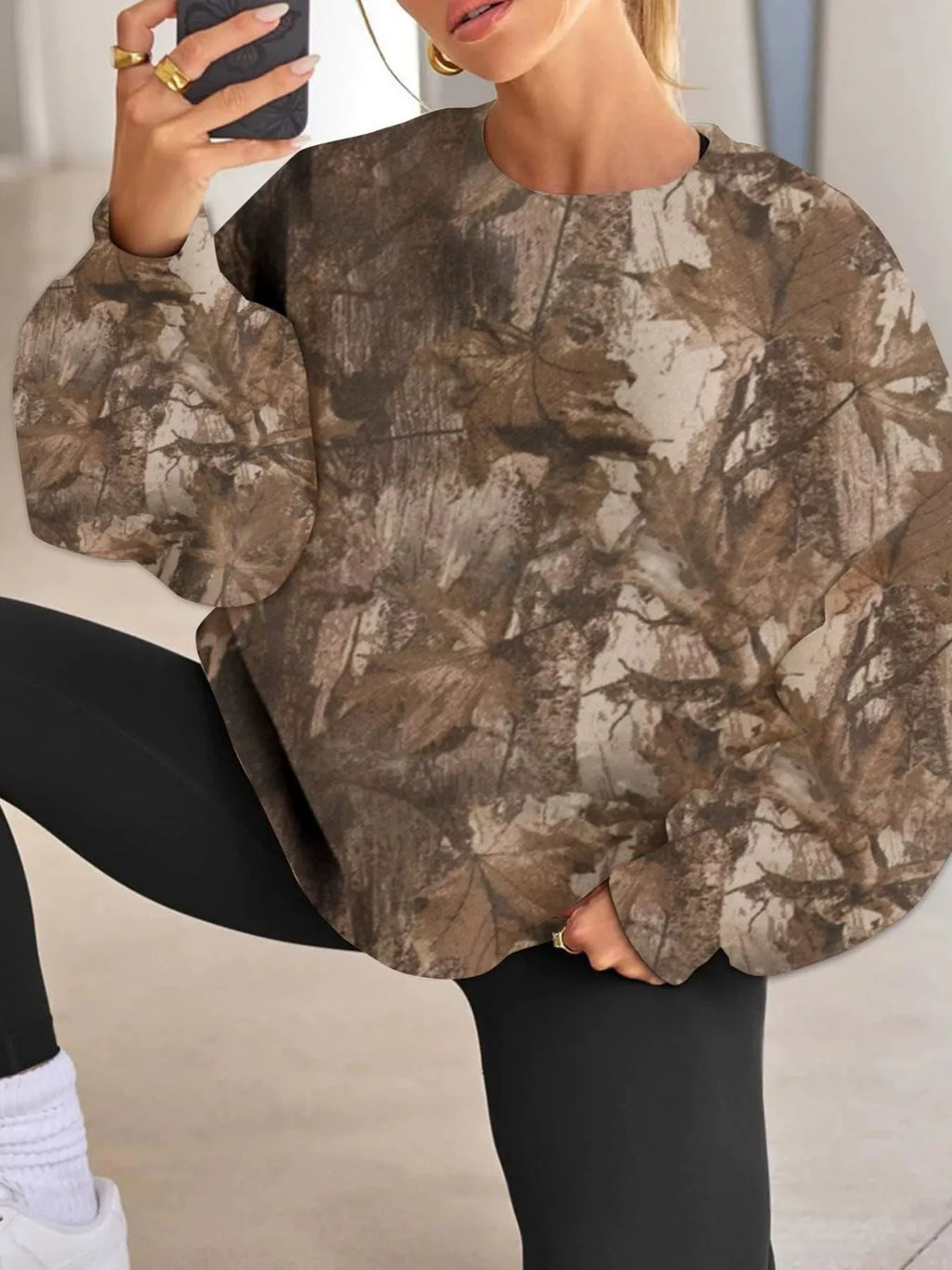 Oversized Printed Crew Neck Sweatshirt - Lilixa.store