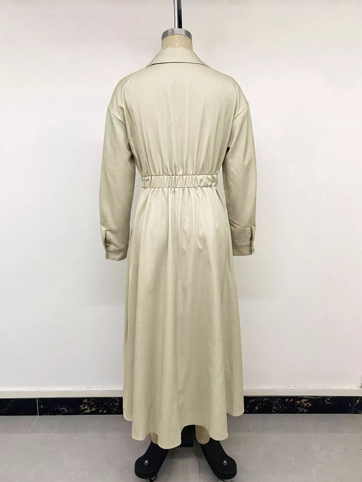 Pleated Button Detail Long Sleeve Shirt Dress