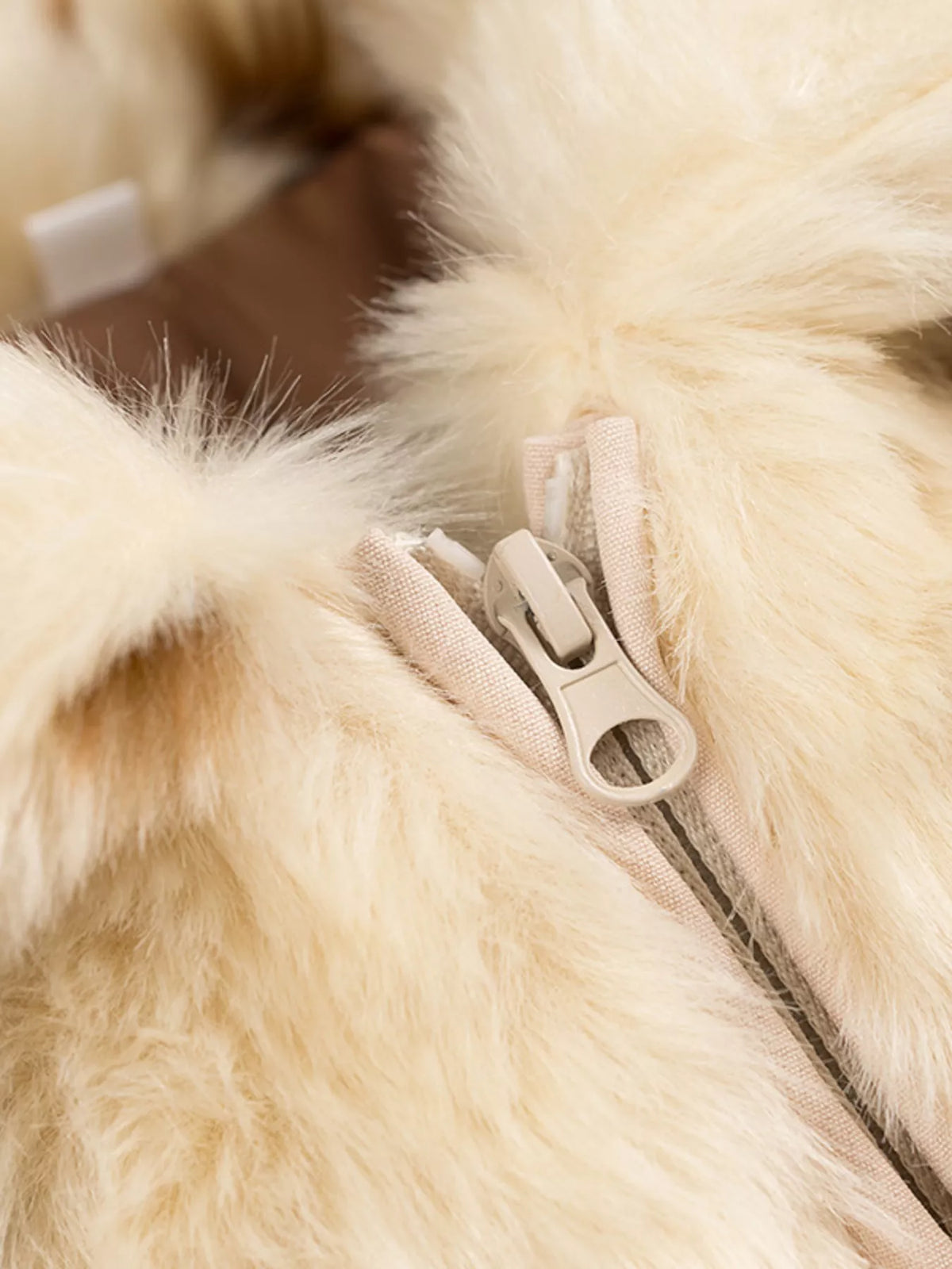 Faux Fur Zip Up Cropped Outerwear in Beige, view 11