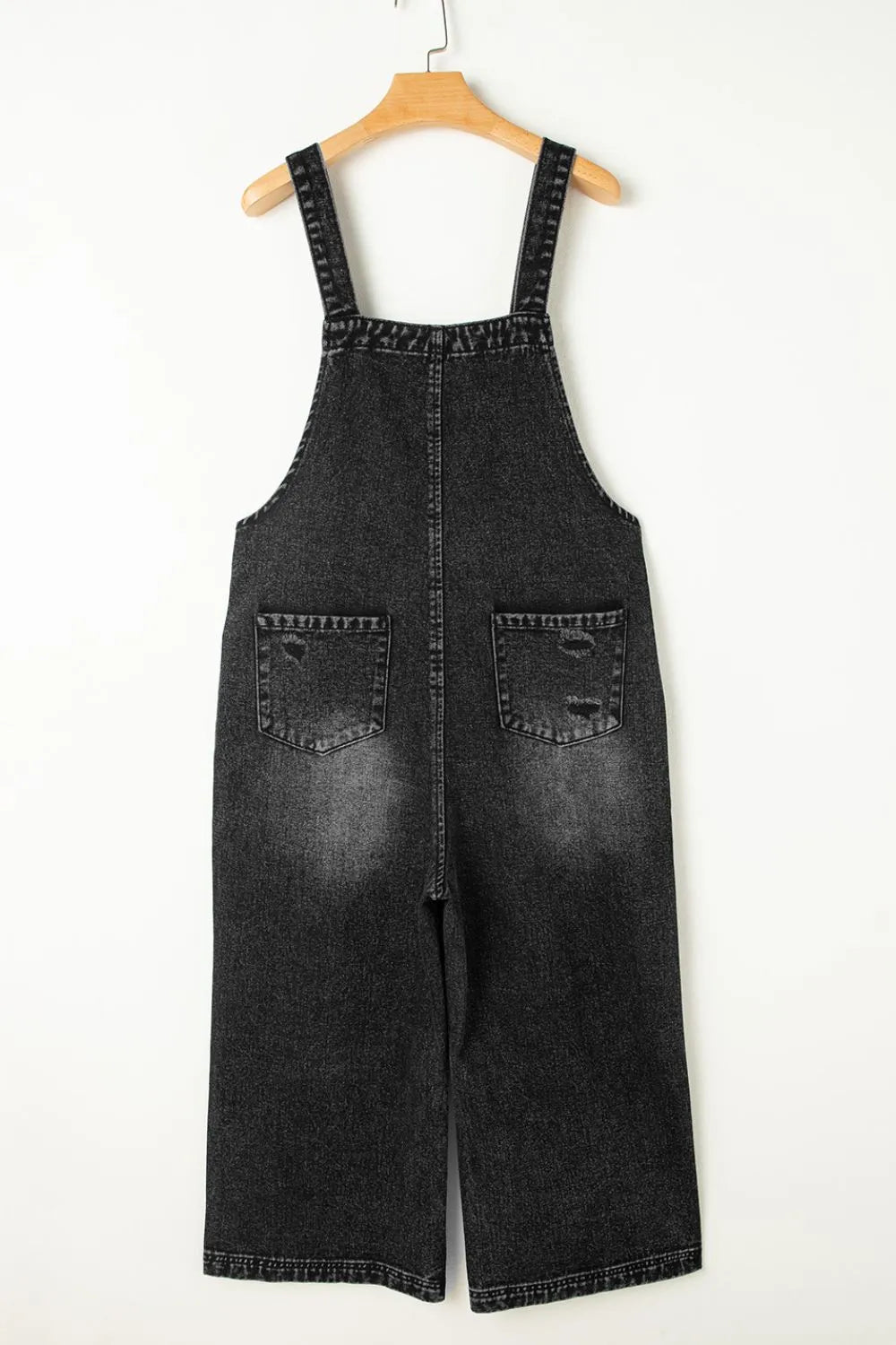 Distressed Wide Strap Denim Overalls - Lilixa.store