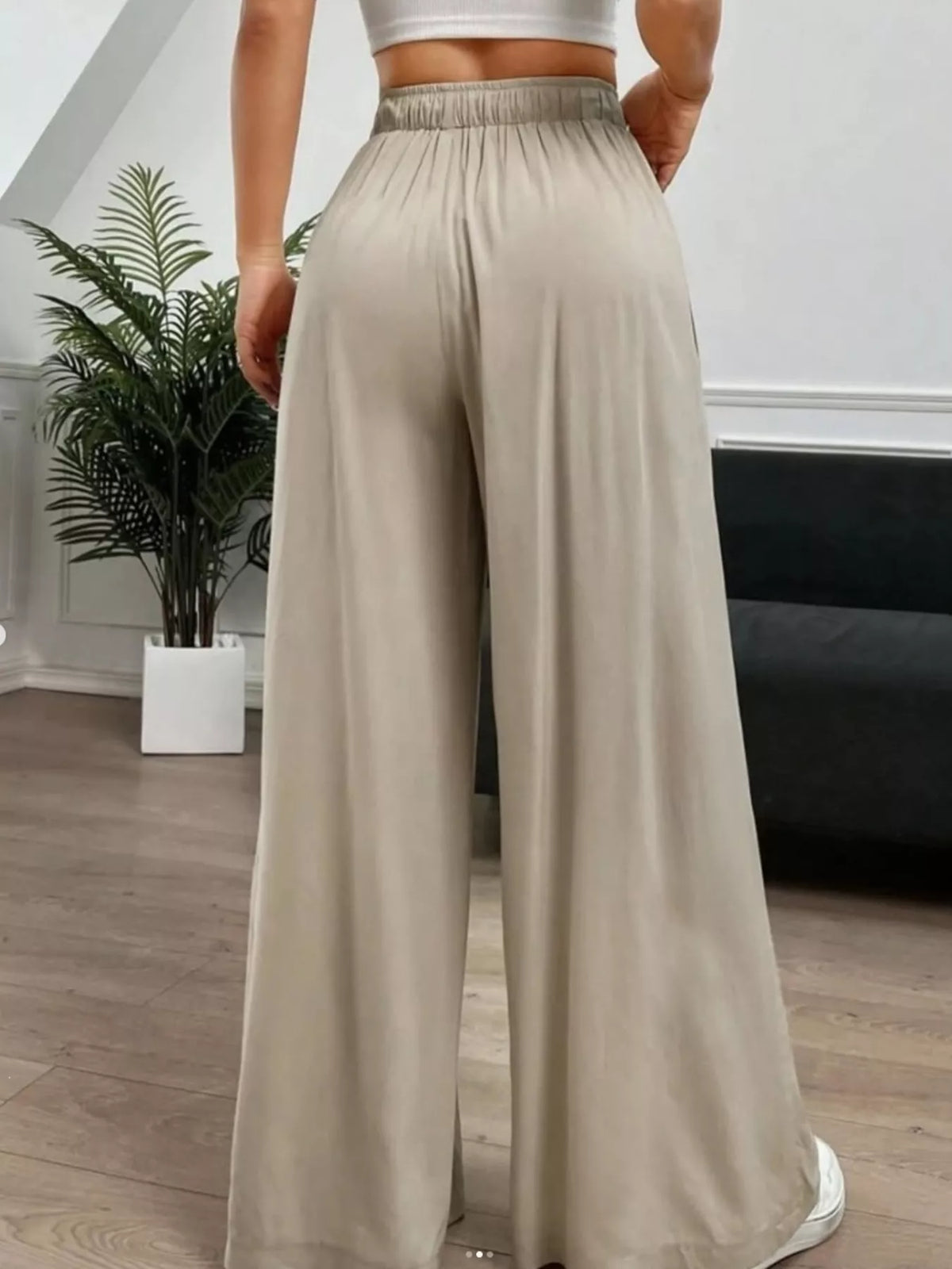 Wide-Leg Drawstring Casual Pants in Apricot, view 5