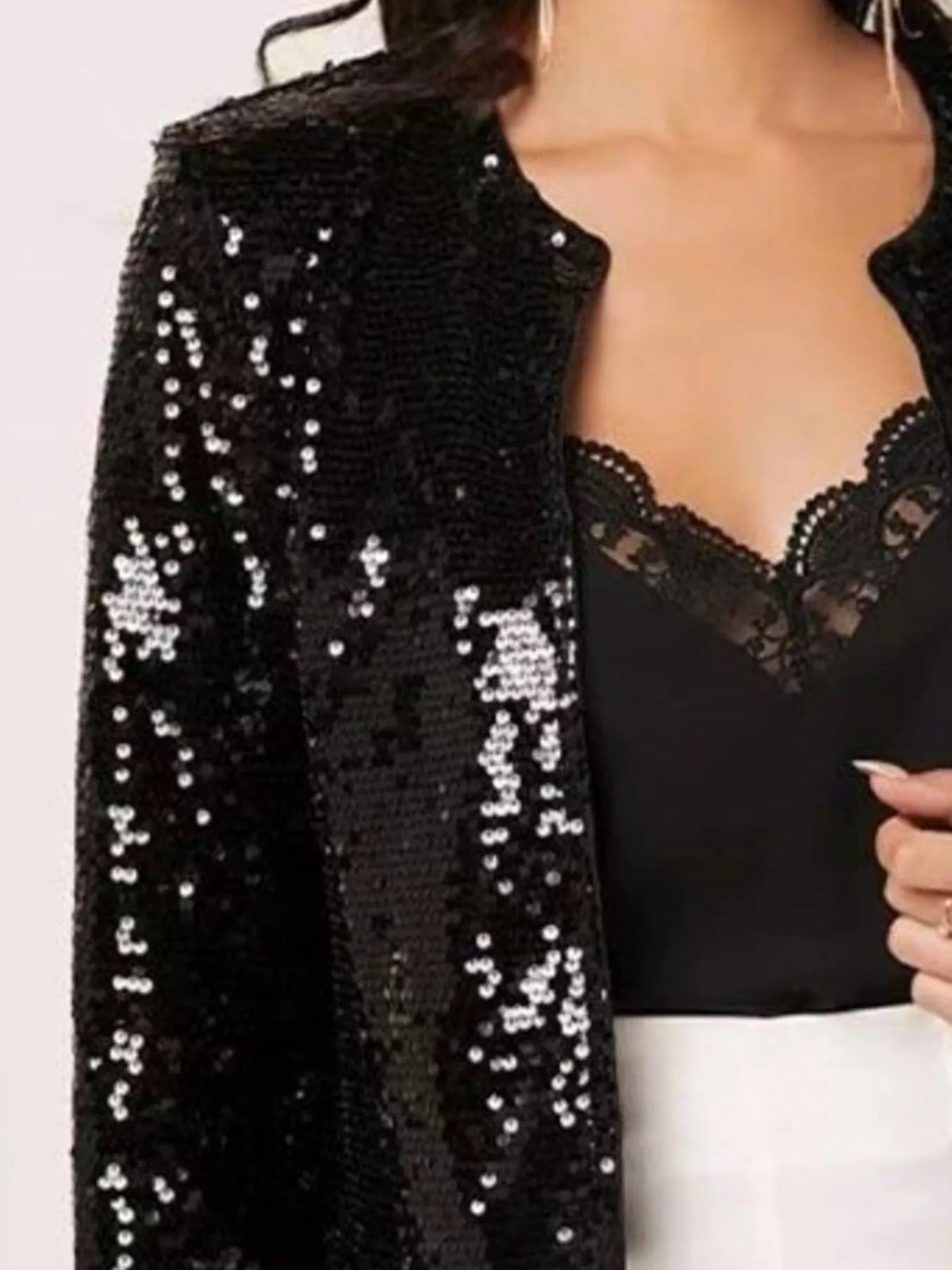 Full Size Sequin Long Sleeve Jacket Plus Size, view 10