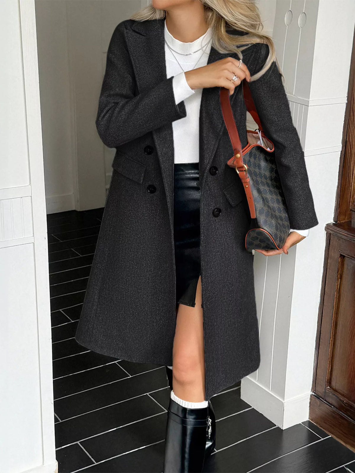Double-Breasted Wool Blend Overcoat - Lilixa.store