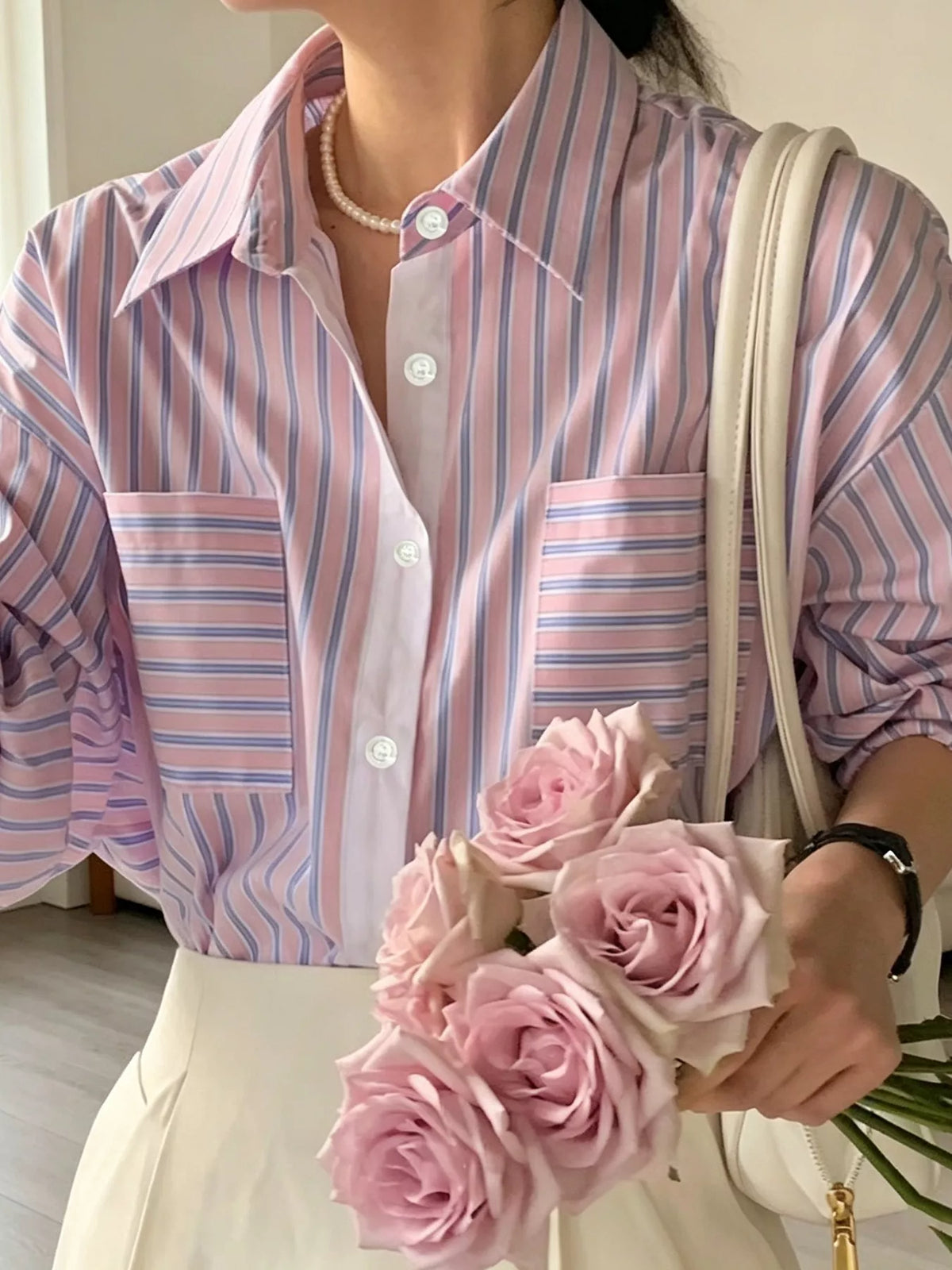 Striped Button-Down Shirt in Pink