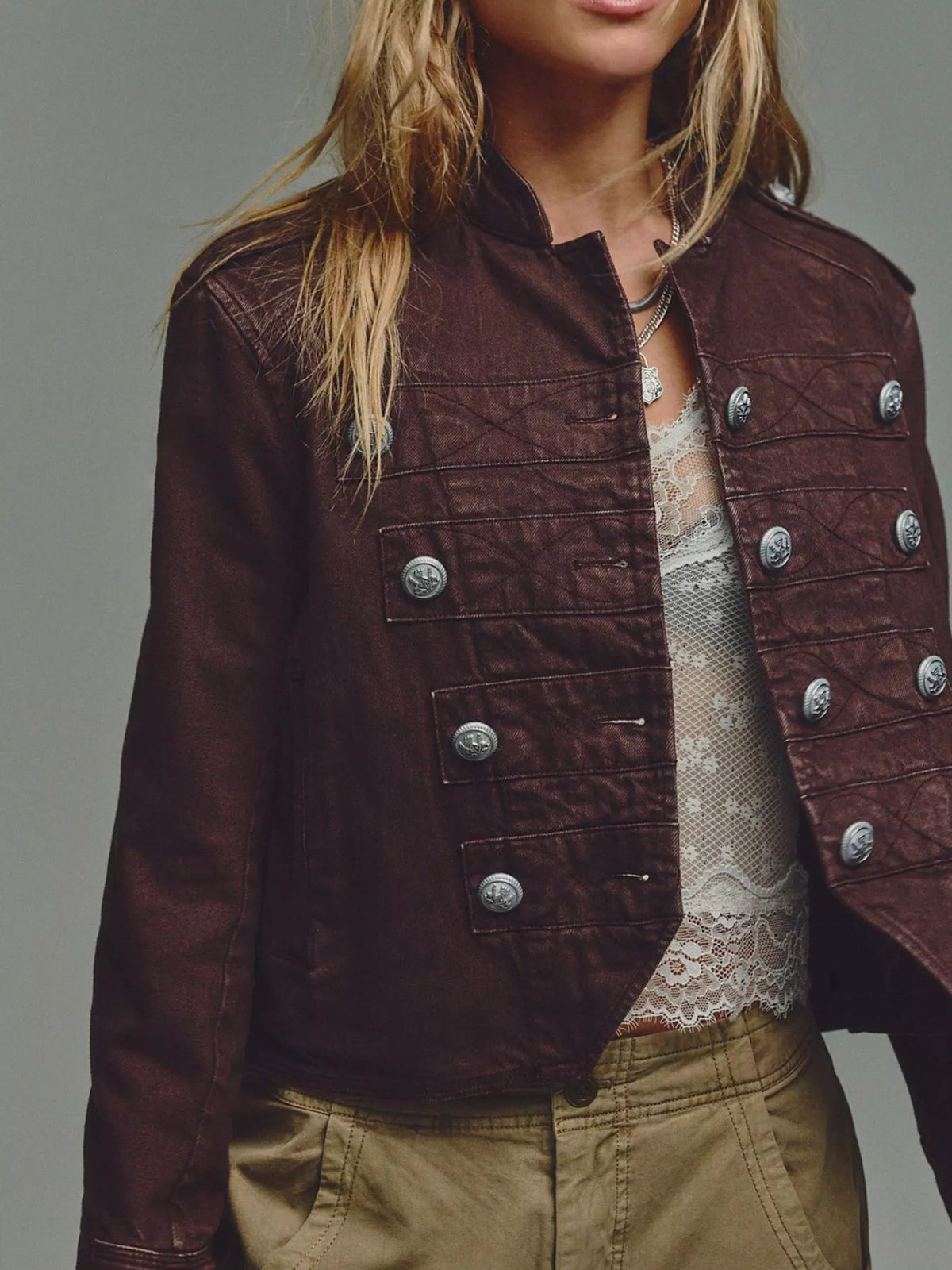 Decorative Button Cropped Jacket