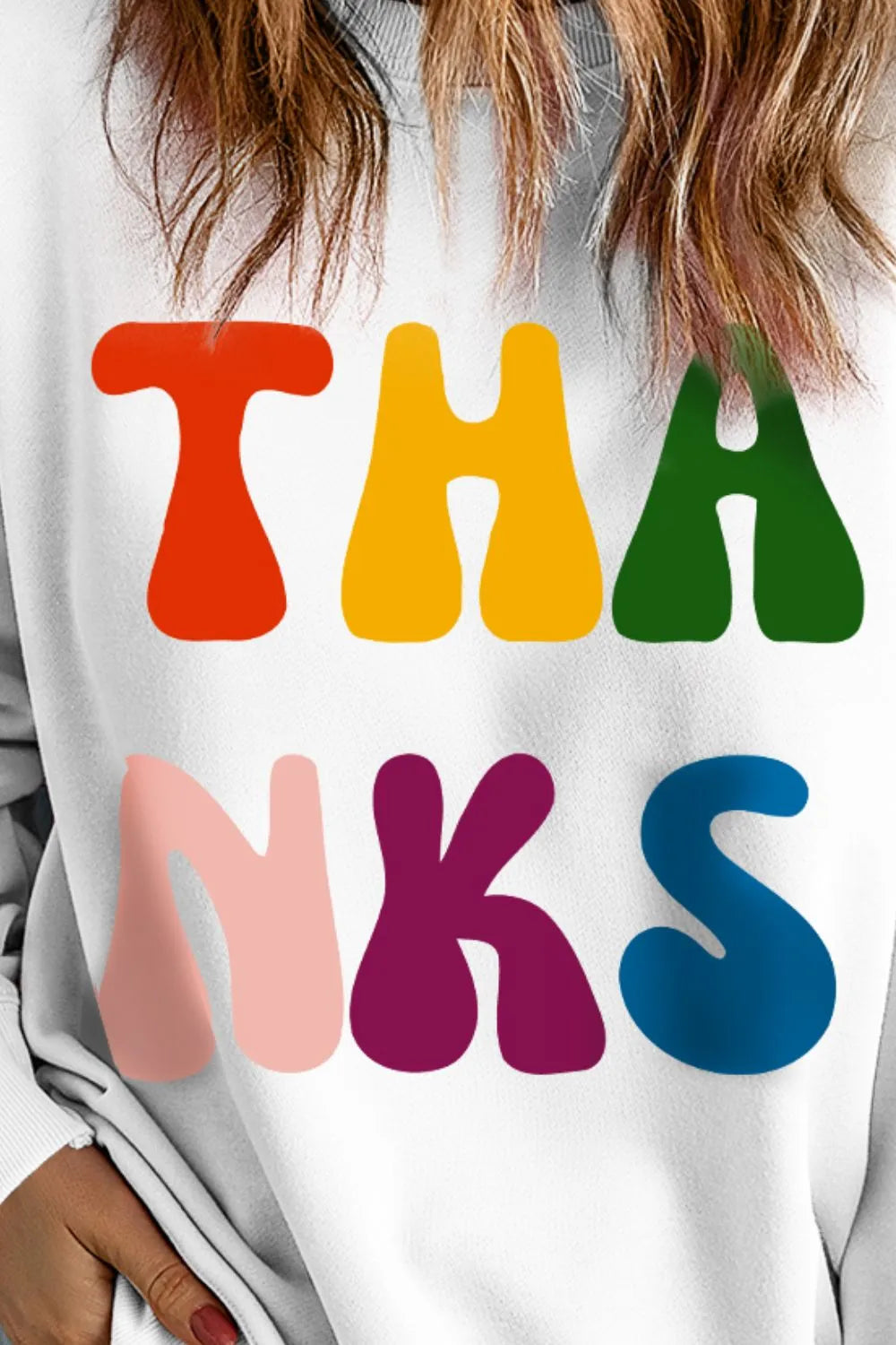 THANKS Round Neck Long Sleeve Sweatshirt - Lilixa.store