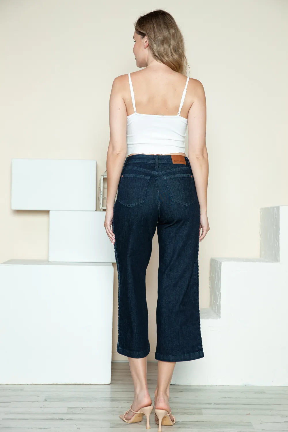 Judy Blue Full Size Side Seam Braid Detail Crop Wide Leg Jeans - Lilixa.store