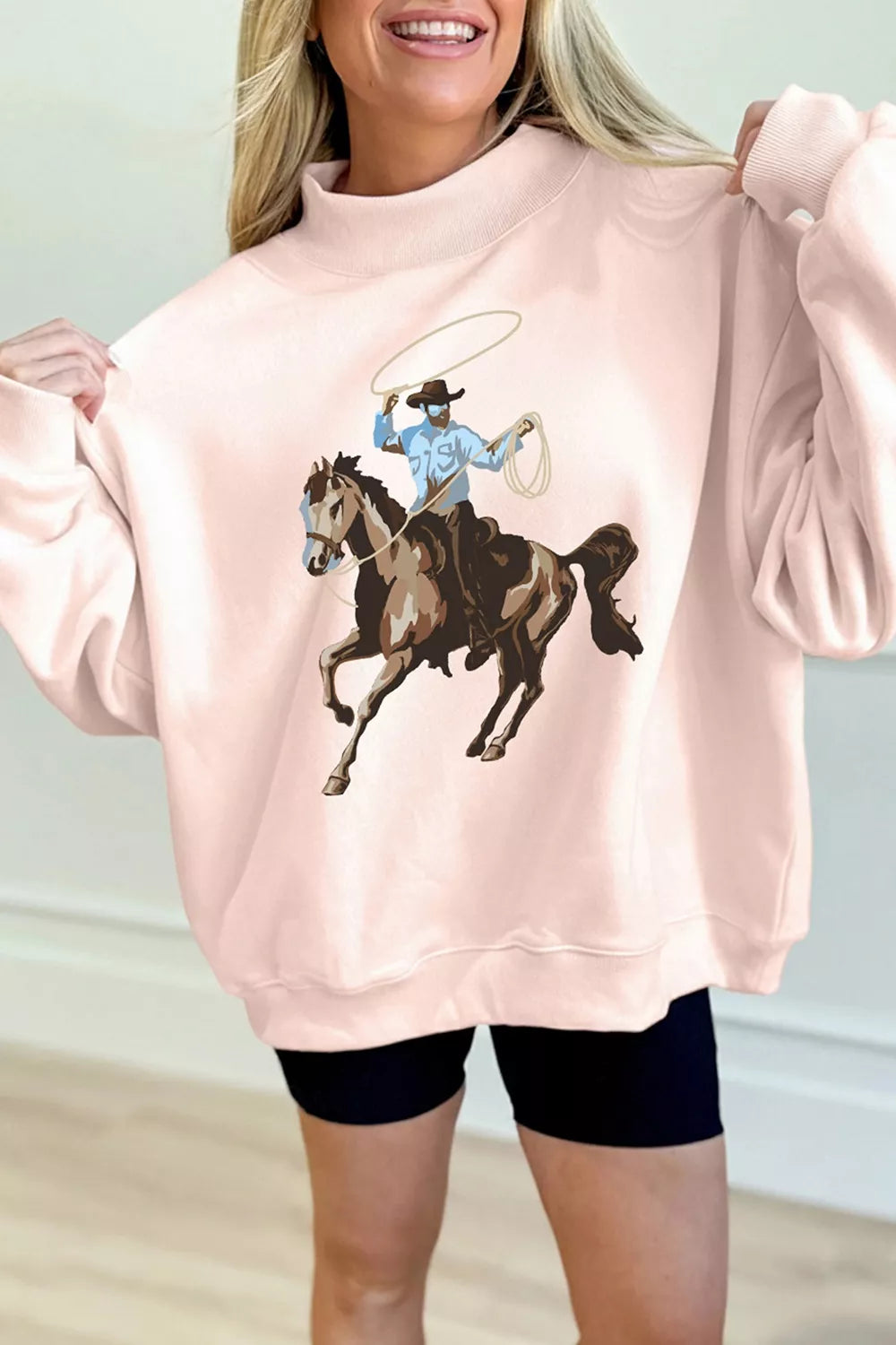 Western Cowboy Rodeo Print Mock Neck Sweatshirt - Lilixa.store