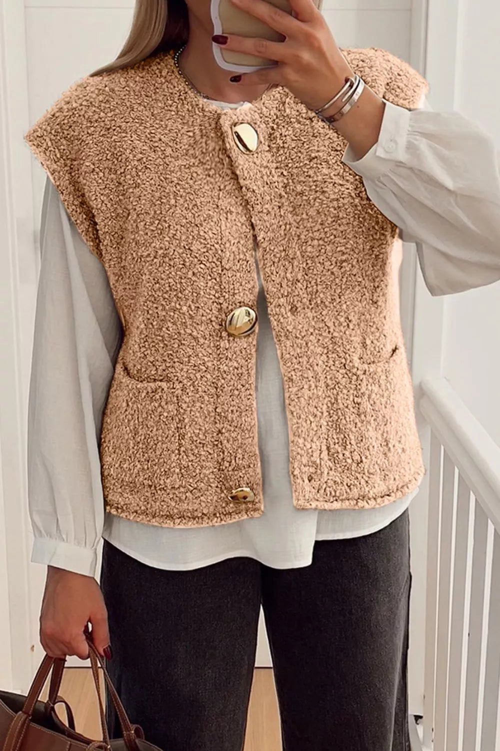 Fleece Button-Down Vest Coat - Lilixa.store