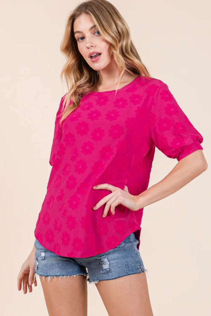 BOMBOM Textured Floral Pattern Top - Lilixa.store