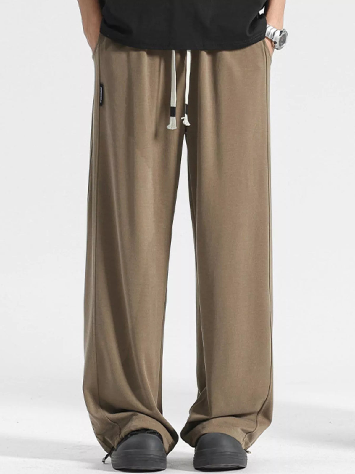 Men's Plus Size Loose Fit Drawstring Pants in Light Brown
