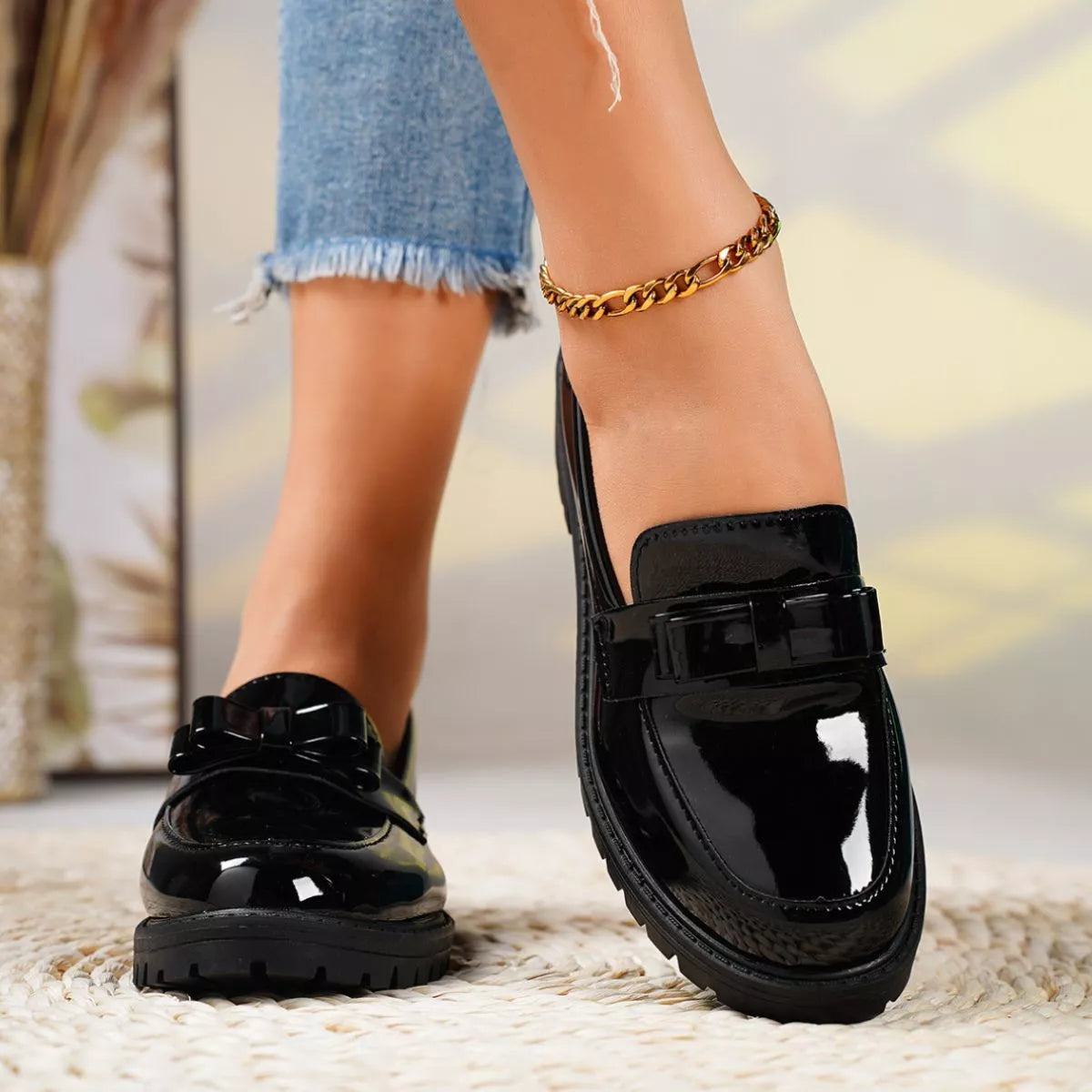 Round Toe Bow Loafers, view 3