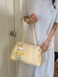 PU Leather Convertible Tote Bag in Creamy Yellow