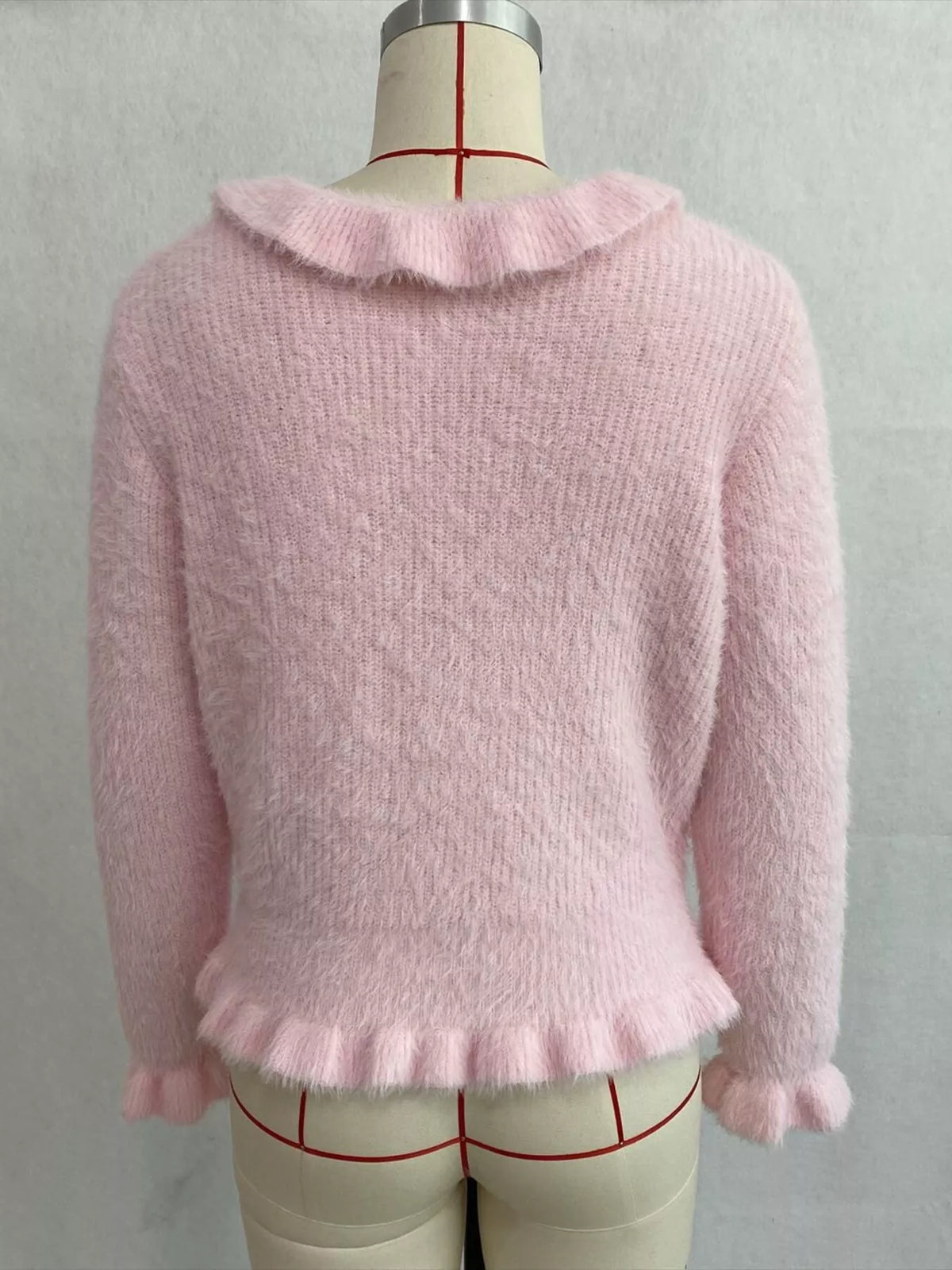 Soft Fuzzy Cardigan with Ruffled Collar and Pearl Buttons, view 4