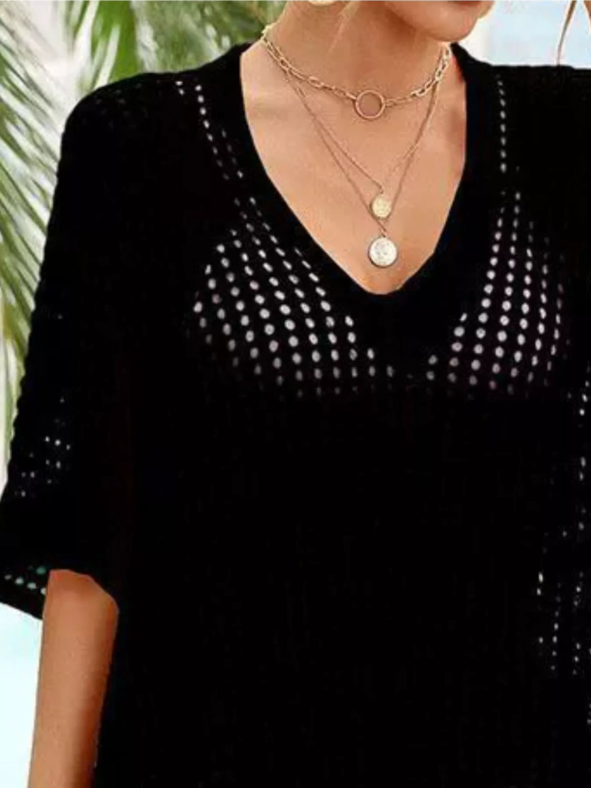 Crochet Rainbow Trim Cover-Up Dress - Lilixa.store