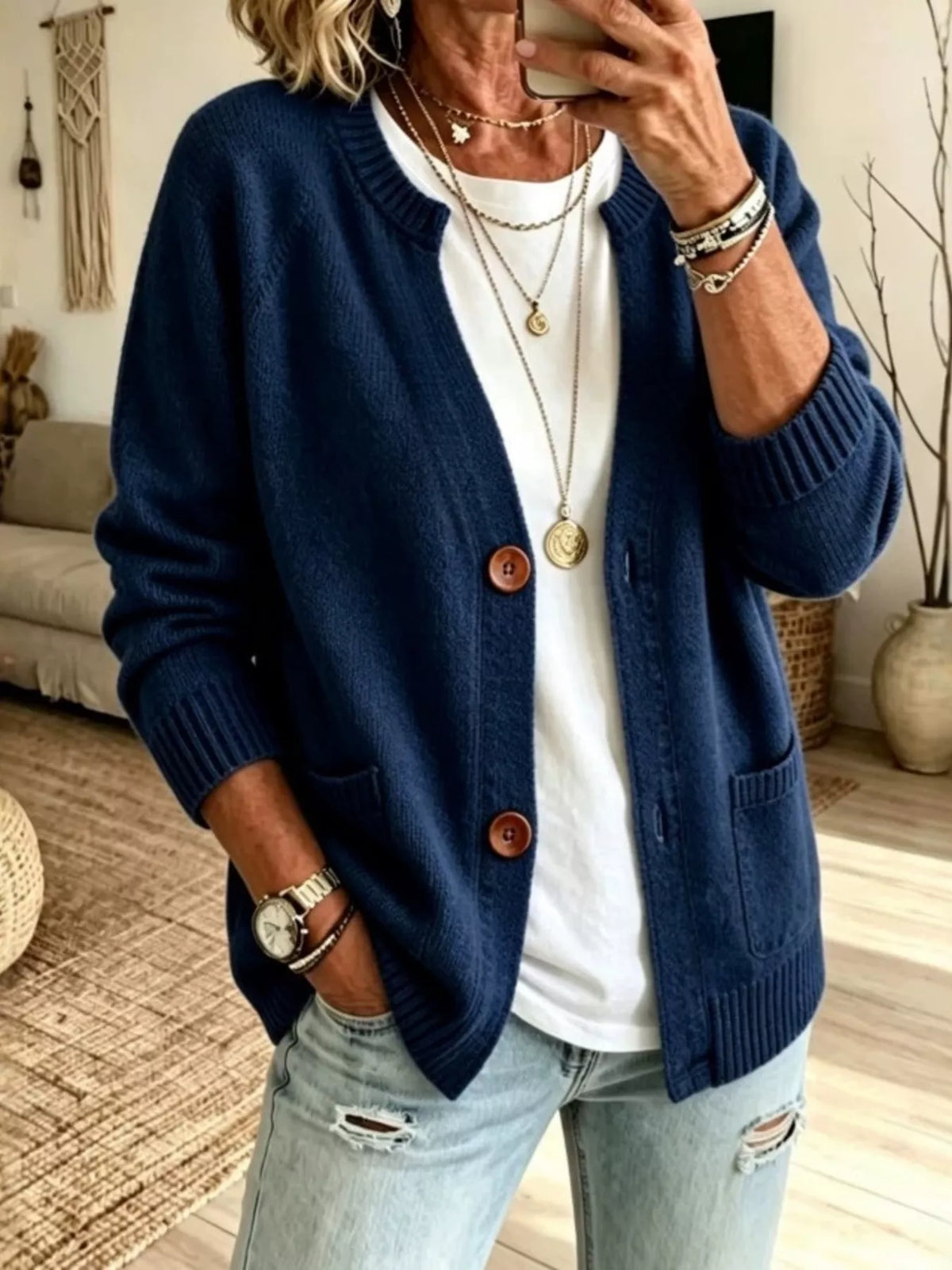 Full Size Button Up Raglan Sleeve Cardigan Plus Size
