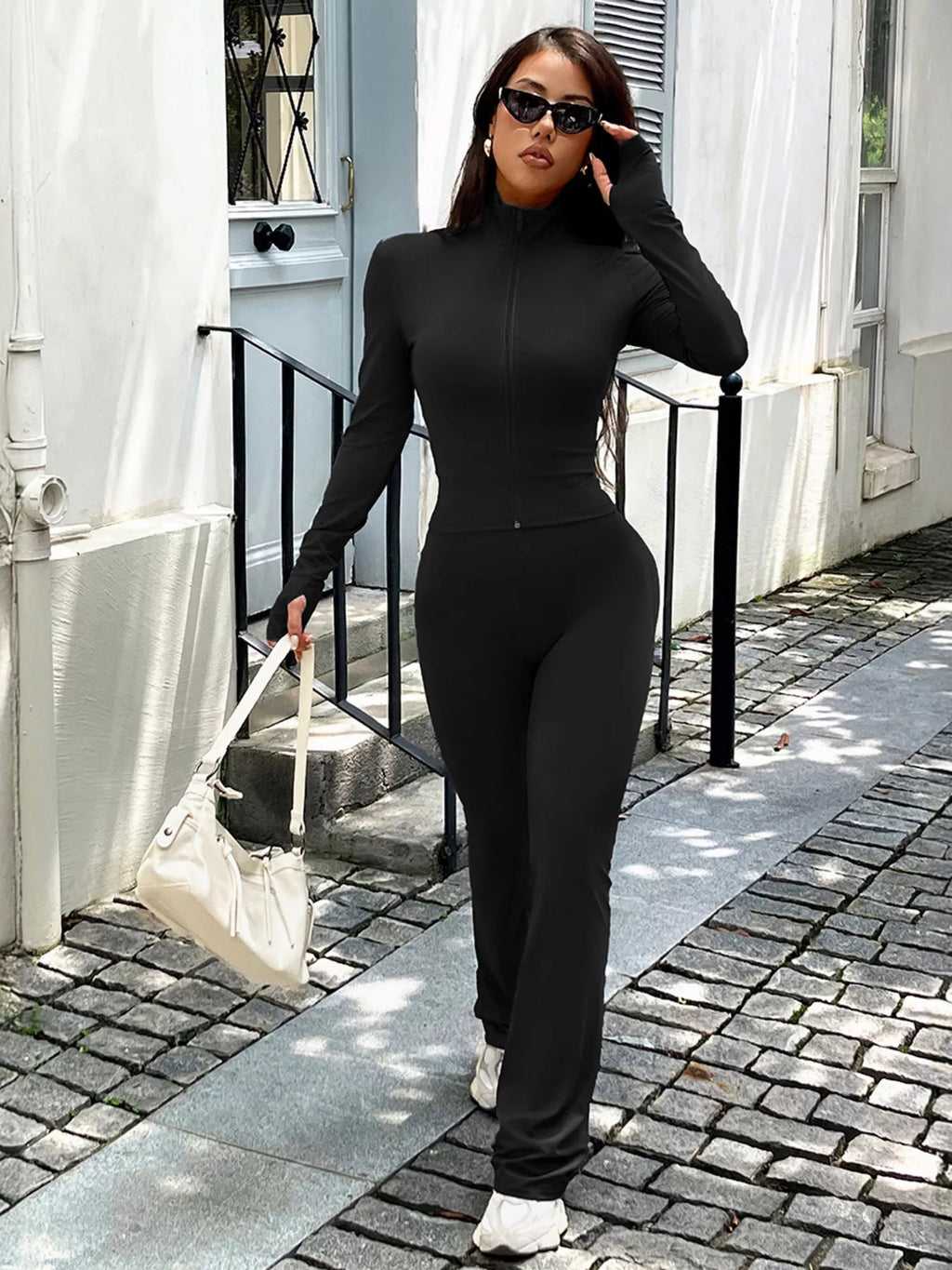 Zip Up Long Sleeve Outerwear and Pants Active Set - Lilixa.store