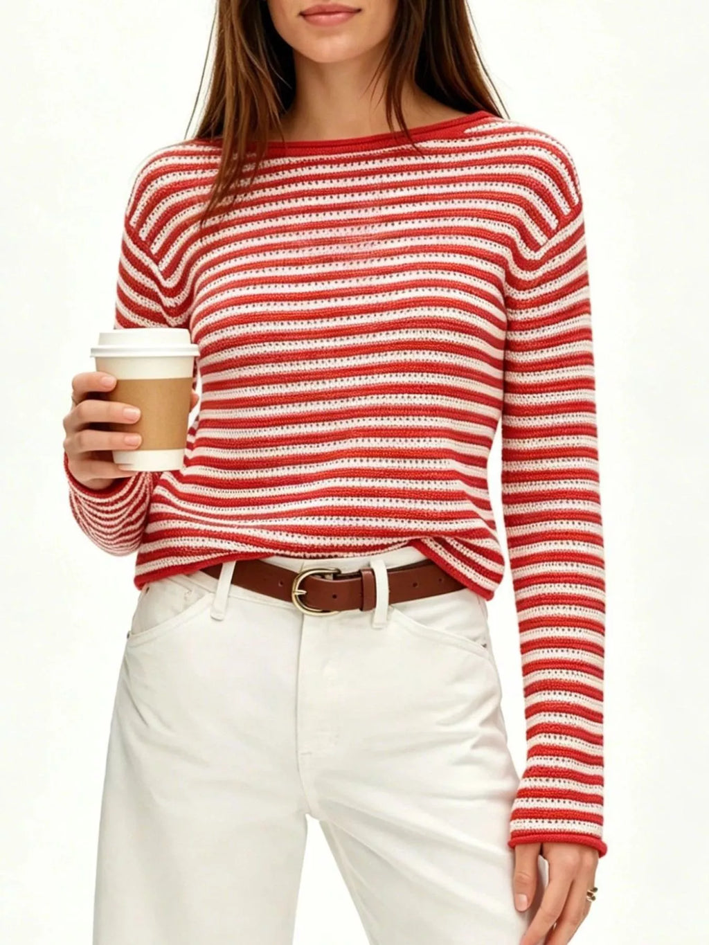 Striped Boat Neck Knit Sweater, view 4