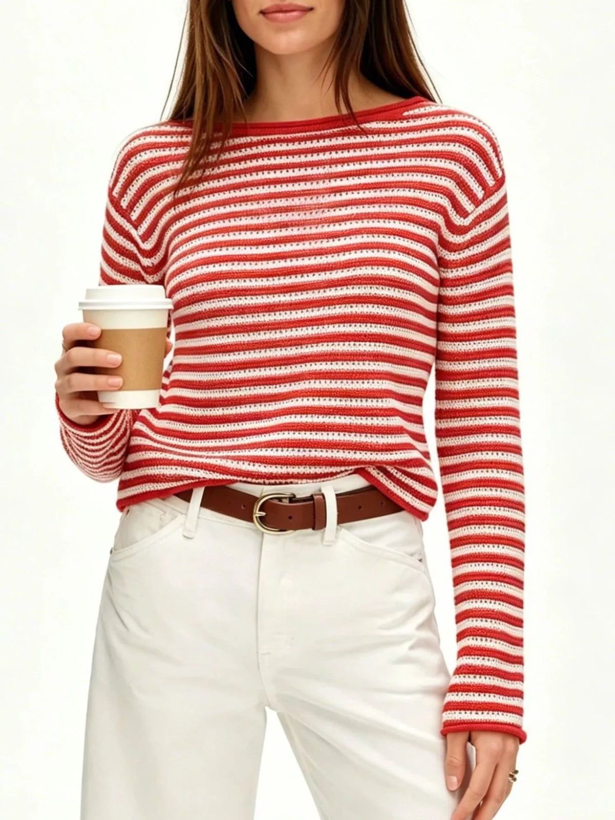 Striped Boat Neck Knit Sweater - Lilixa.store