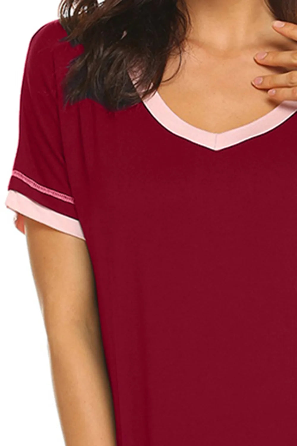 Contrast Trim Short Sleeve Lounge Dress - Lilixa.store