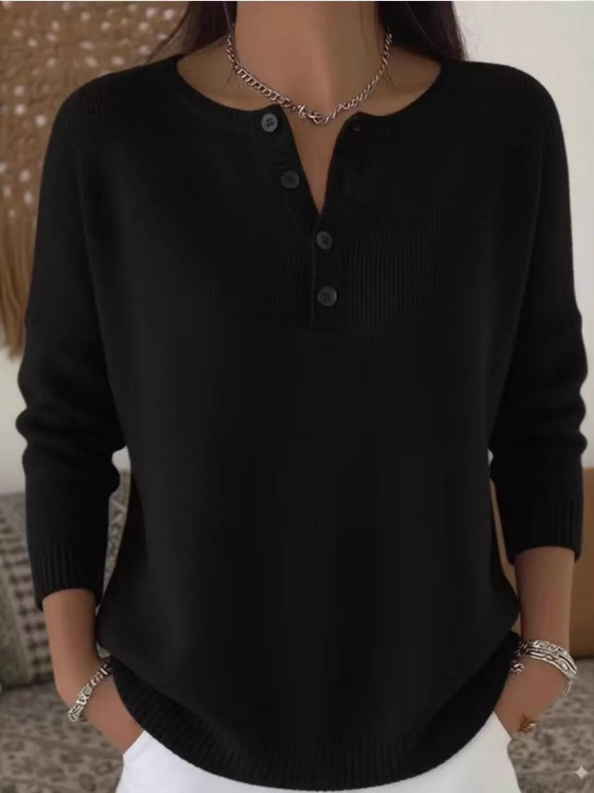 Full Size Button Detail Ribbed Knit Sweater Plus Size
