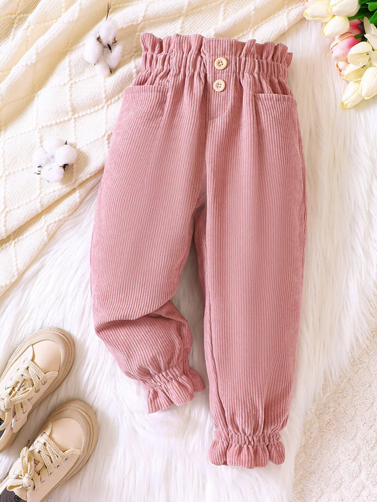 Children's Ruffled Hem Corduroy Pants - Lilixa.store