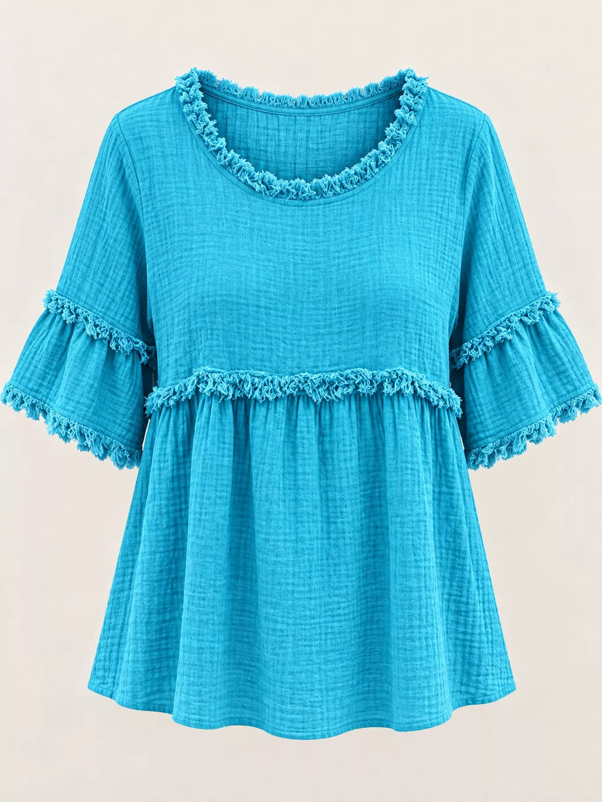 Full Size Frayed Edge Textured Blouse Plus Size, view 23