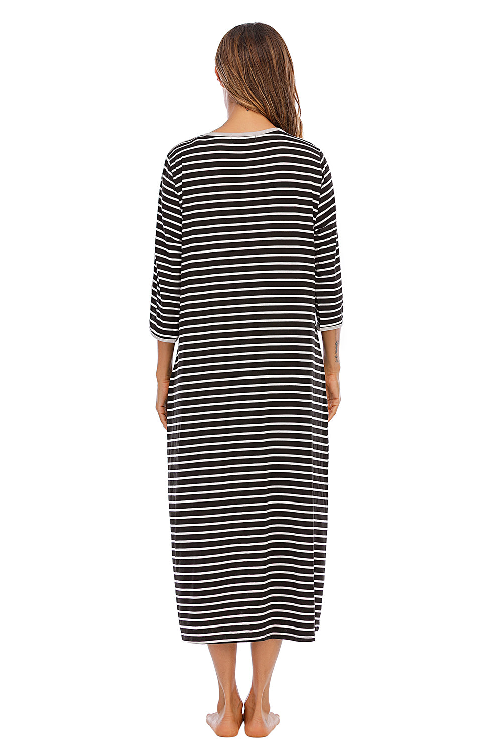 Round Neck Three-Quarter Sleeve Midi Night Dress - Lilixa.store