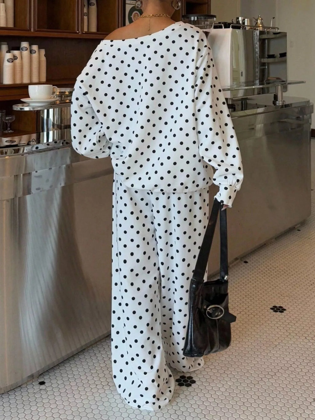 Polka Dot Boat Neck Top and Pants Set - Lilixa.store