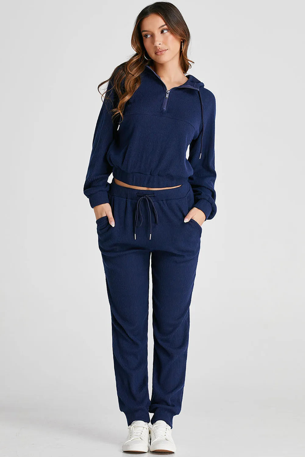 Drawstring Half Zip Hoodie and Joggers Active Set - Lilixa.store